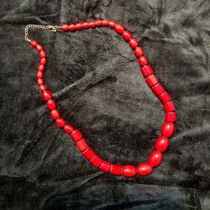 Russet Red Lacquered Bead Necklace 33"